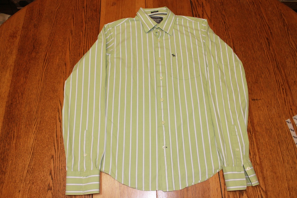 Abercrombie & Fitch Shirt Mens XL Green White Striped Button Down Muscle Fit